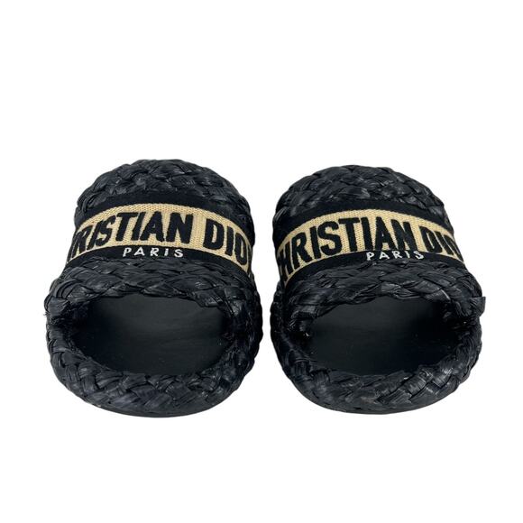 Christian Dior Raffia Embroidered Dway Mules Slide Sandals - Picture 7 of 15